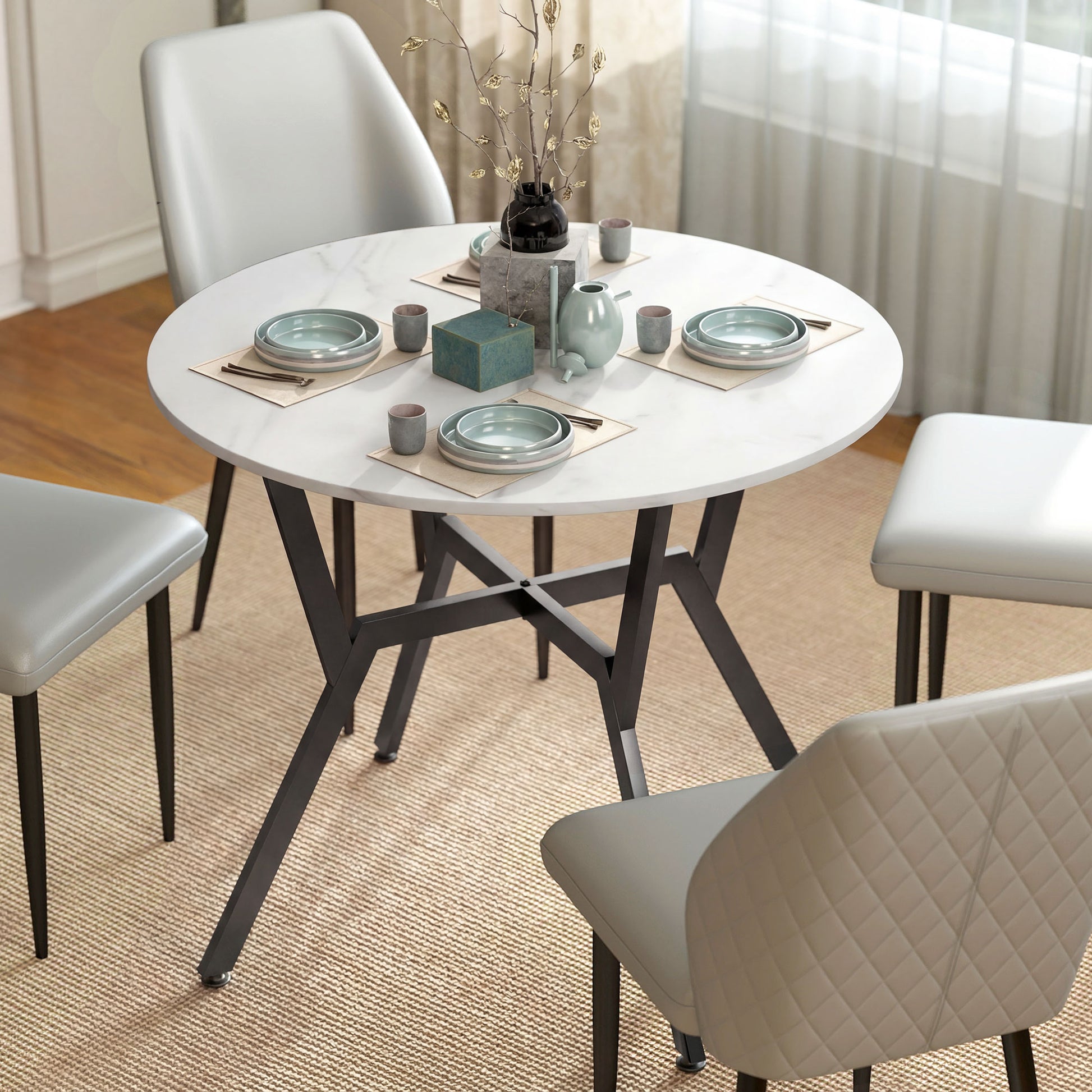 Modern Bar Table with Metal Frame, Marble White