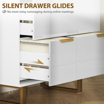 Lateral File Cabinet with 2 Drawers, Modern Filing Cabinet for Letter/A4/Legal Size Files, High Gloss White
