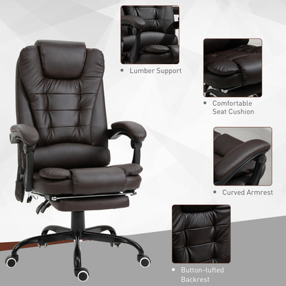 7-Point Vibrating Massage Office Chair with Footrest and Reclining Back, Brown