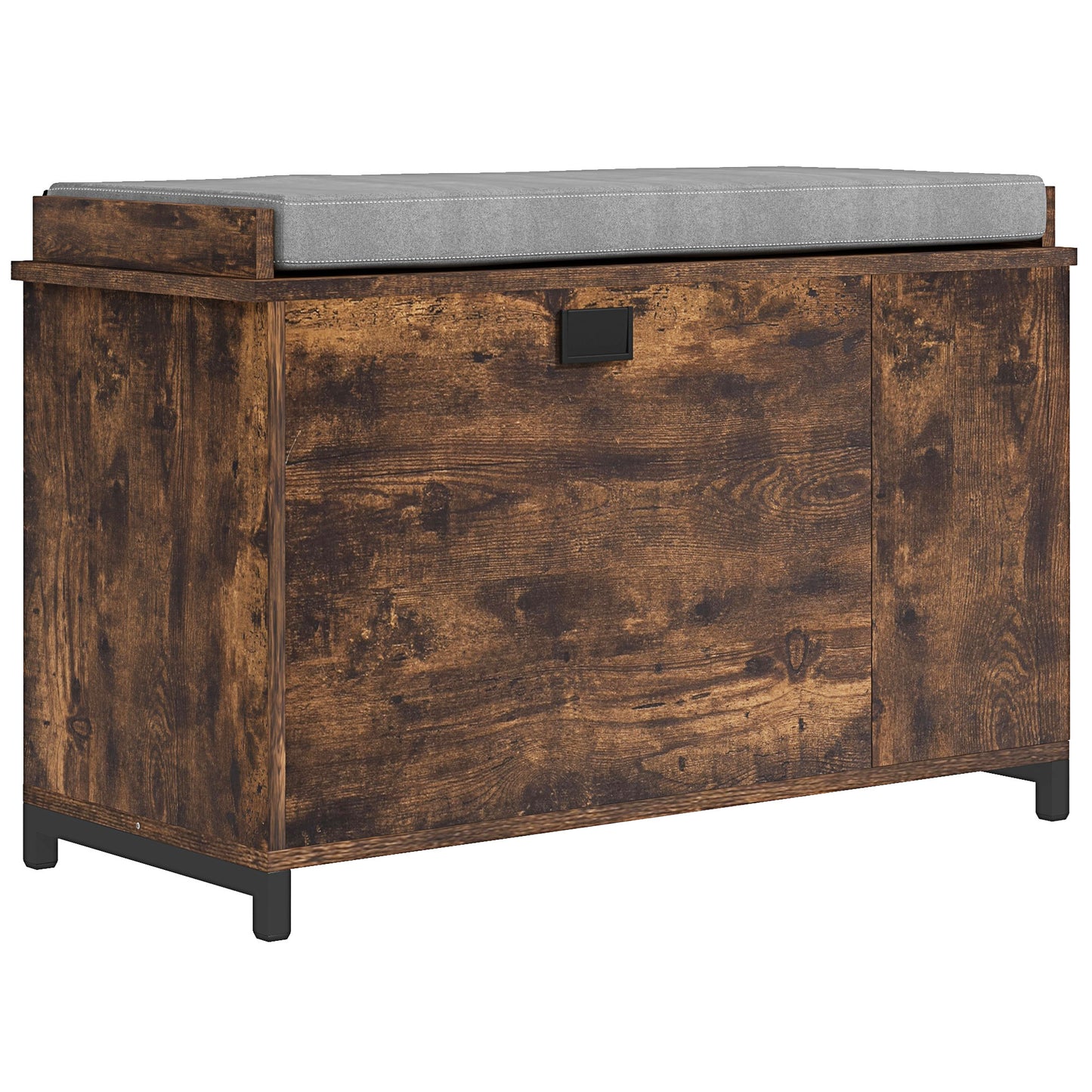 Upholstered Shoe Storage Bench with Flip Drawer and Side Rack for 6 Pairs, Rustic Brown