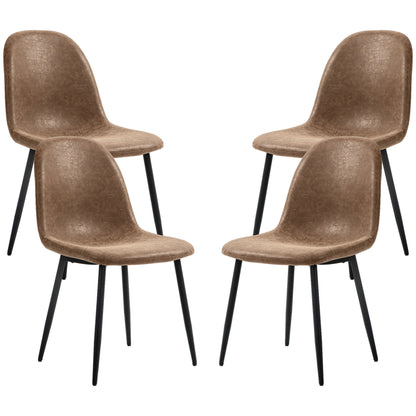 Retro PU Leather Upholstered Dining Chairs, Brown (Set of 4)