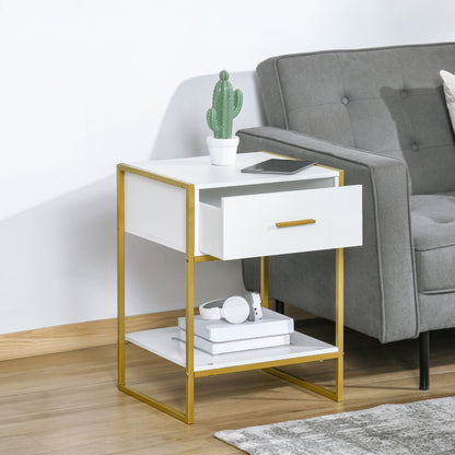Modern Nightstands with Gold Steel Frame, White (Set of 2)
