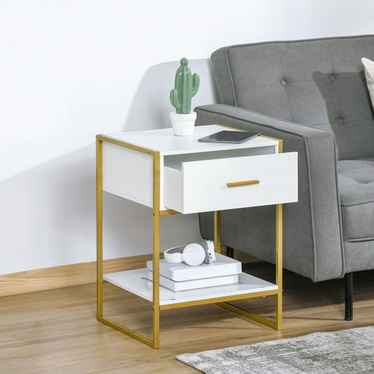 Modern Nightstands with Gold Steel Frame, White (Set of 2)