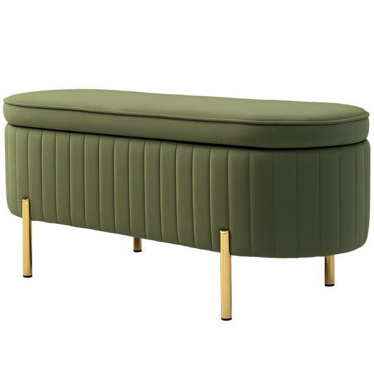 Channel Tufted Upholstered Bedroom Bench, Dark Green