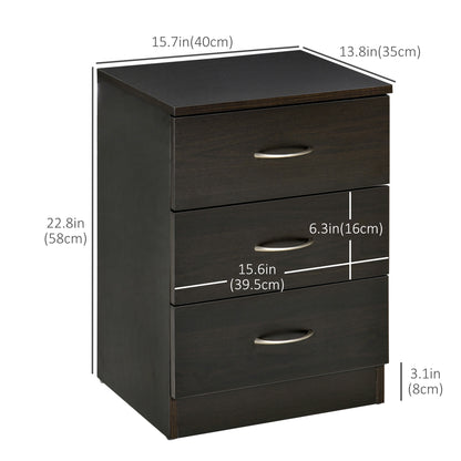 Modern 3-Drawer Nightstands with Anti-Tip Design, Dark Brown (Set of 2)