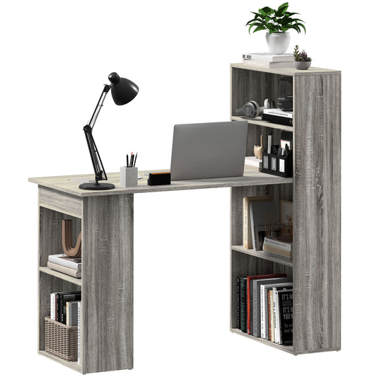 47" Computer Desk with Bookshelf and Storage Shelves, Oak