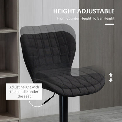 Adjustable Swivel Bar Stools with Linen Upholstery and Footrest, Black (Set of 2)