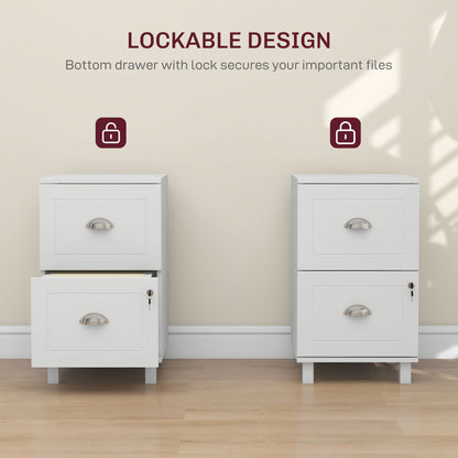 2-Drawer Small Filing Cabinet Lockable Home Office Storage Cabinet with Adjustable Hanging Bars for A4 Letter White