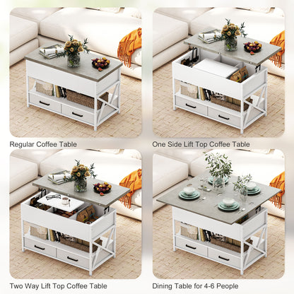 Modern Lift-Top Coffee Table with Storage, White