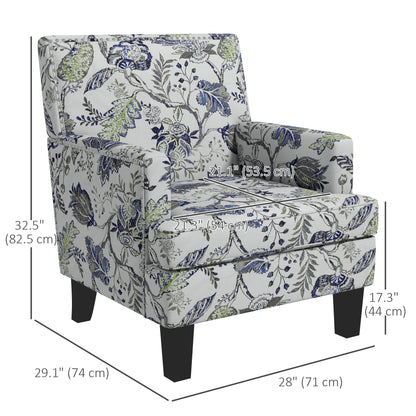 Upholstered Armchair, Mid-Century Accent Chair with Floral Pattern, Multicolor
