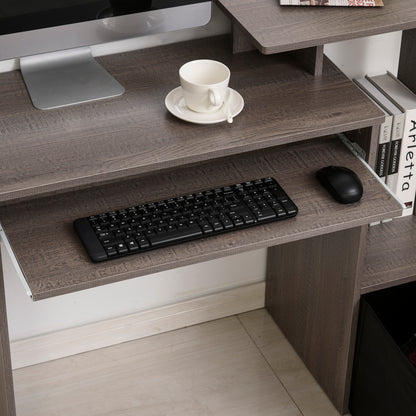 Computer Desk with Keyboard Tray, Drawer and Shelf, Grey