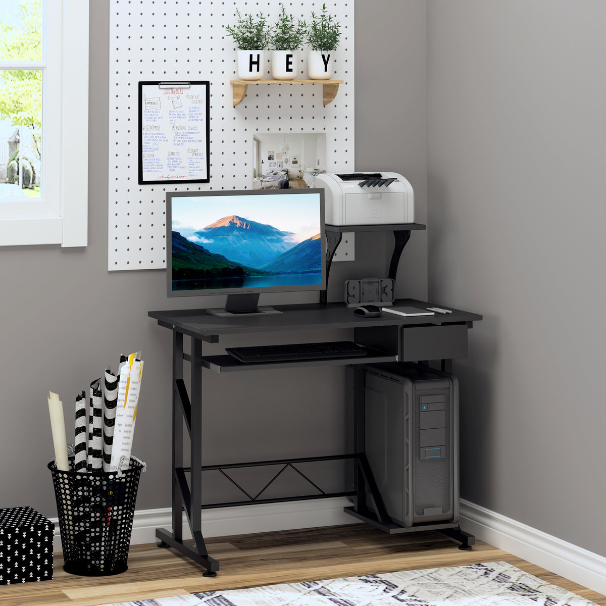 35" Computer Desk with Keyboard Tray and Drawer, Black