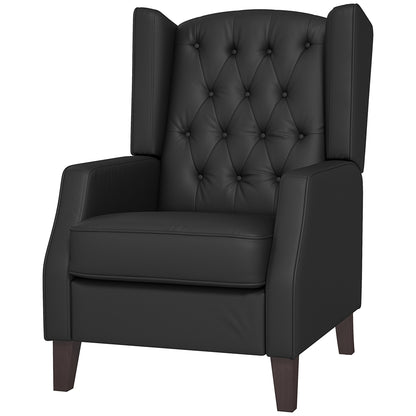 Button-Tufted Wingback Armchair with Faux Leather Upholstery, Black