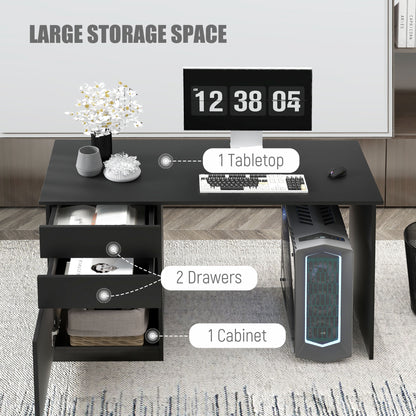 Computer Desk with Drawers and Storage Cabinet, Black