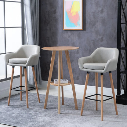 Bar Stools with Linen Fabric and Beech Wood Legs, Beige (Set of 2)