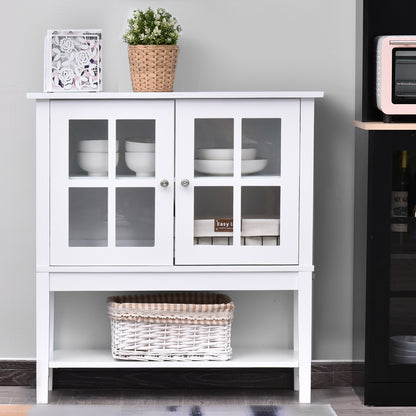 31" Modern Sideboard with Glass Doors and Adjustable Shelving, White