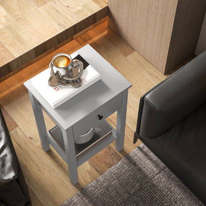 2-Tier Side Tables with Drawer and Shelf, Gray (Set of 2)