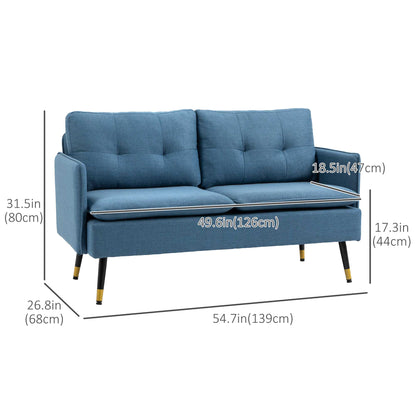 55" Button-Tufted Loveseat, Dark Blue