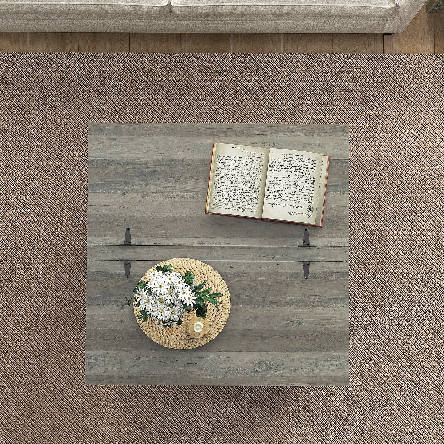 Extendable Lift-Top Coffee Table with Storage, Grey