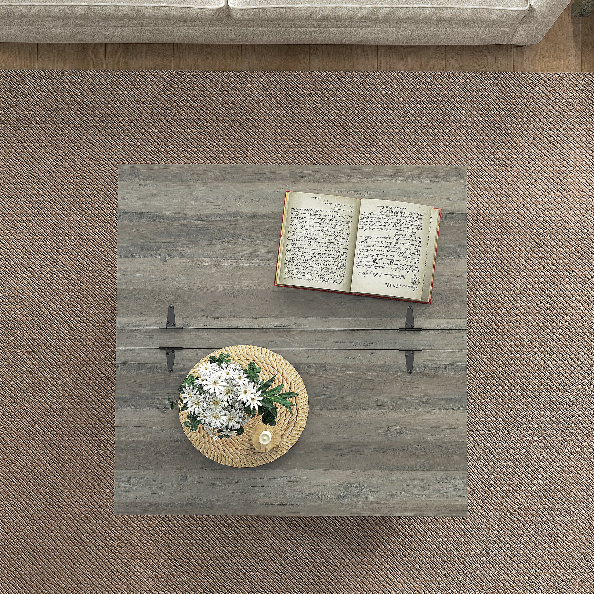 Extendable Lift-Top Coffee Table with Storage, Grey