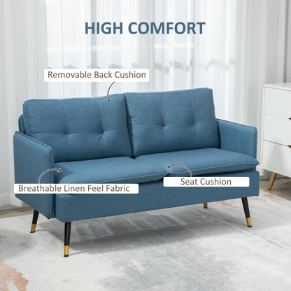 55" Button-Tufted Loveseat, Dark Blue
