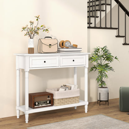 36" Console Table with Classic Turned Legs and Storage, White
