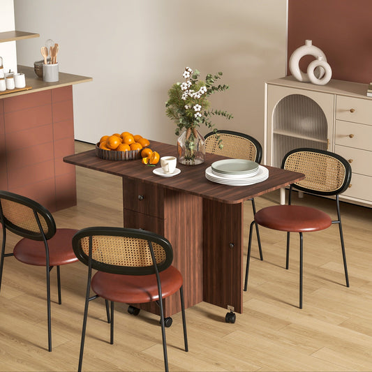 Drop Leaf Dining Table with Drawers and Cabinet - Brown