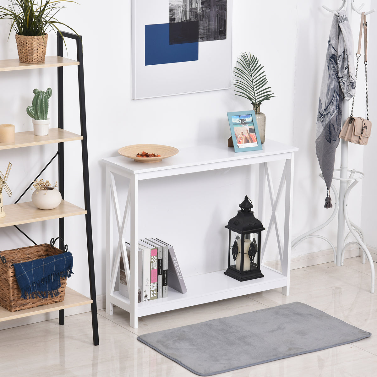 40 Inch X-Design Console Table with Storage Shelf, White - view 7