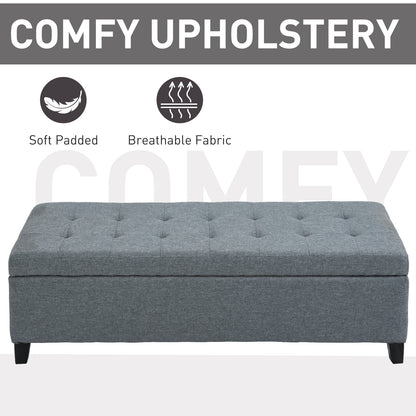 Rectangular Tufted Storage Bench with Wood Feet, Gray