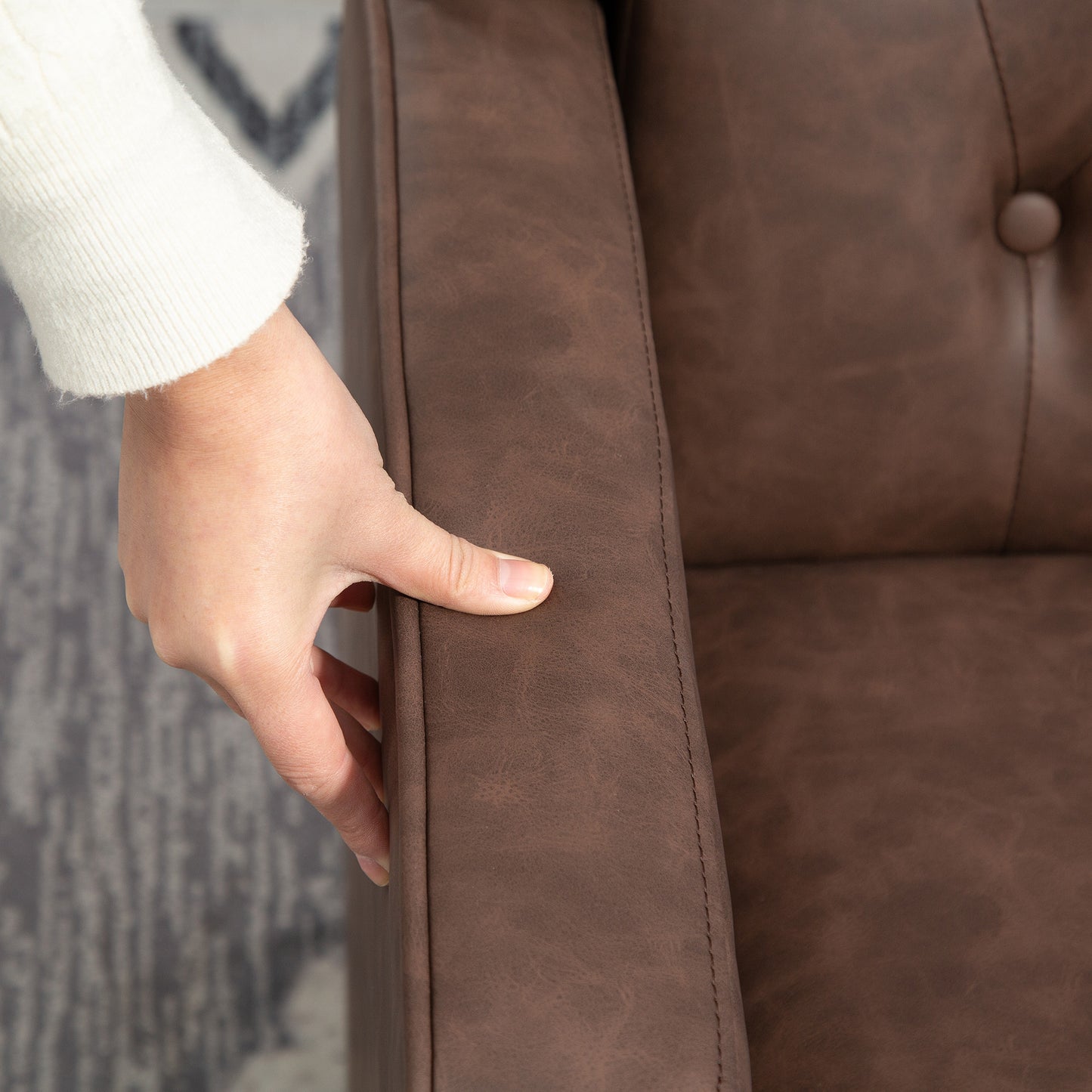 Button-Tufted Wingback Armchair with Faux Leather Upholstery, Brown