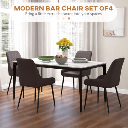 PU Leather Dining Chairs with Diamond Tufting and Metal Legs, Brown (Set of 4)