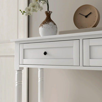 36" Console Table with Classic Turned Legs and Storage, White