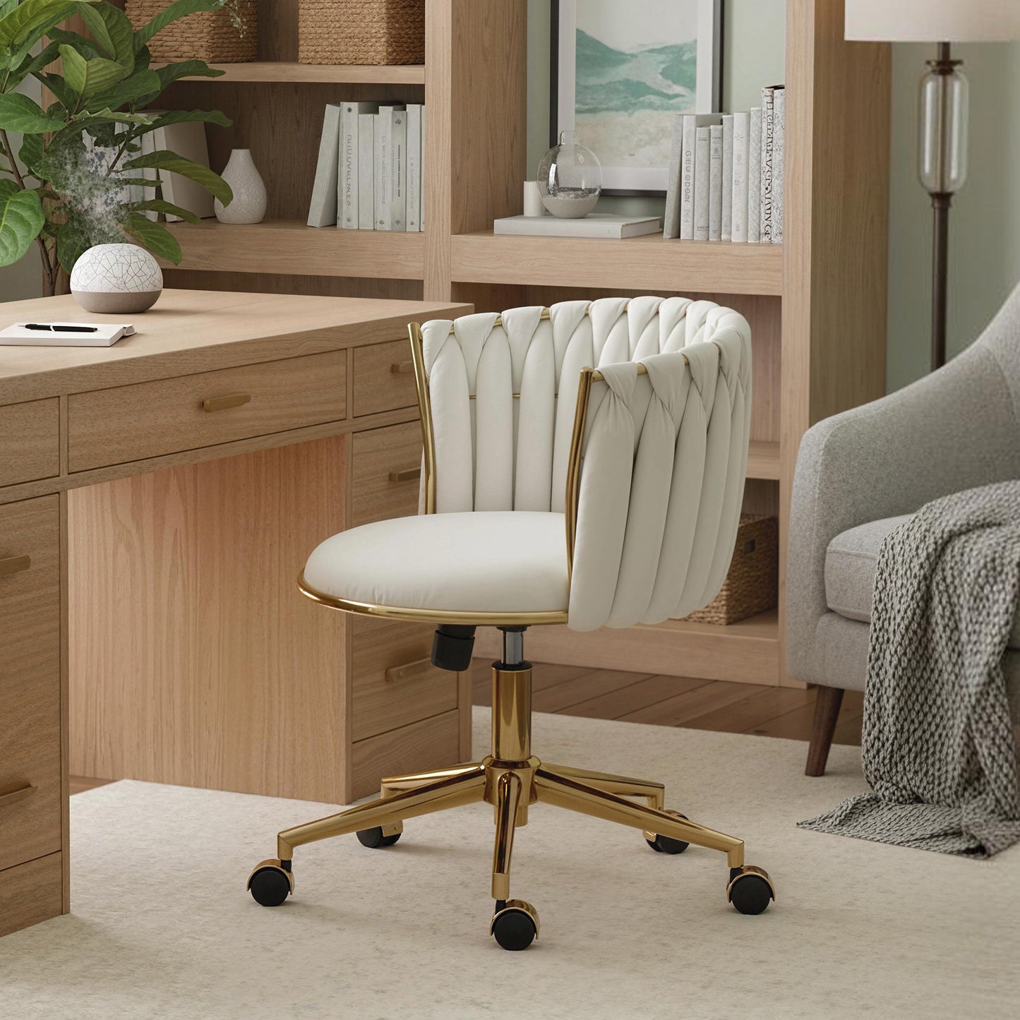 Armless Cross-Legged Office Chair, Cream White