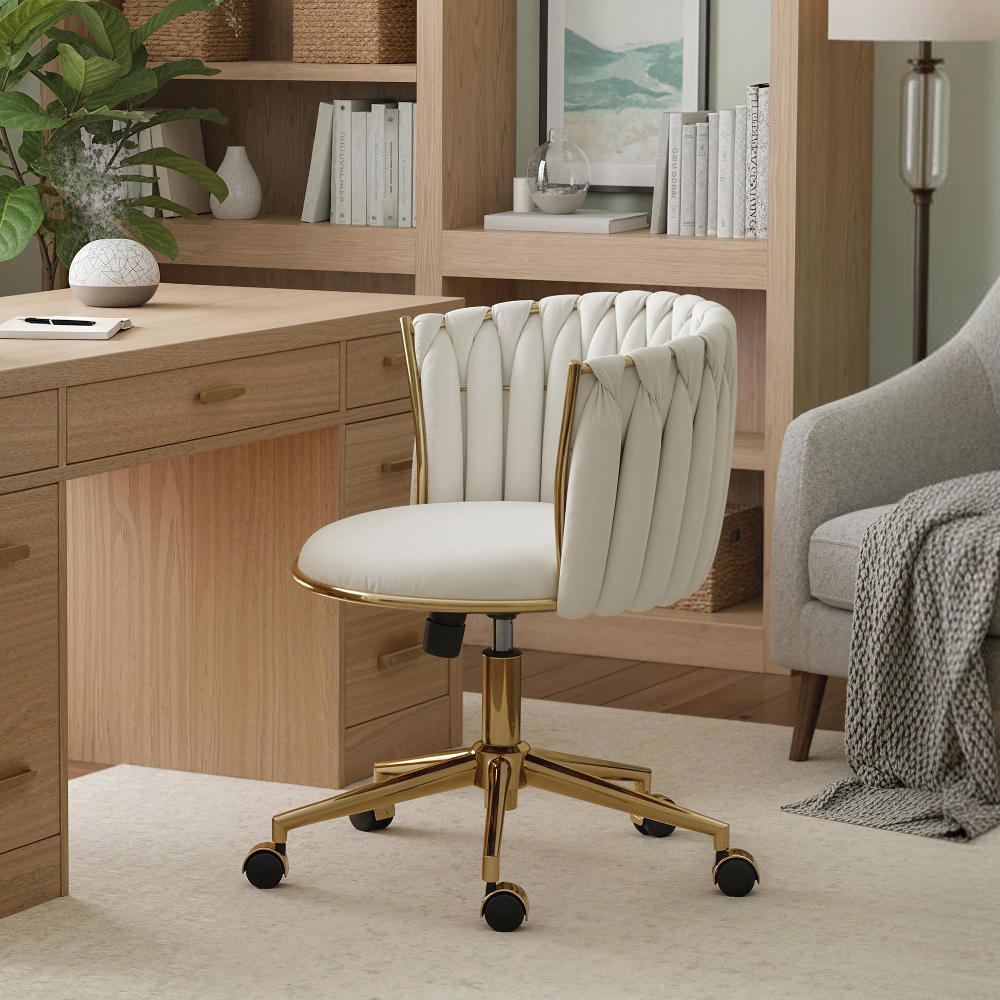 Armless Cross-Legged Office Chair, Cream White
