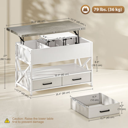 Modern Lift-Top Coffee Table with Storage, White