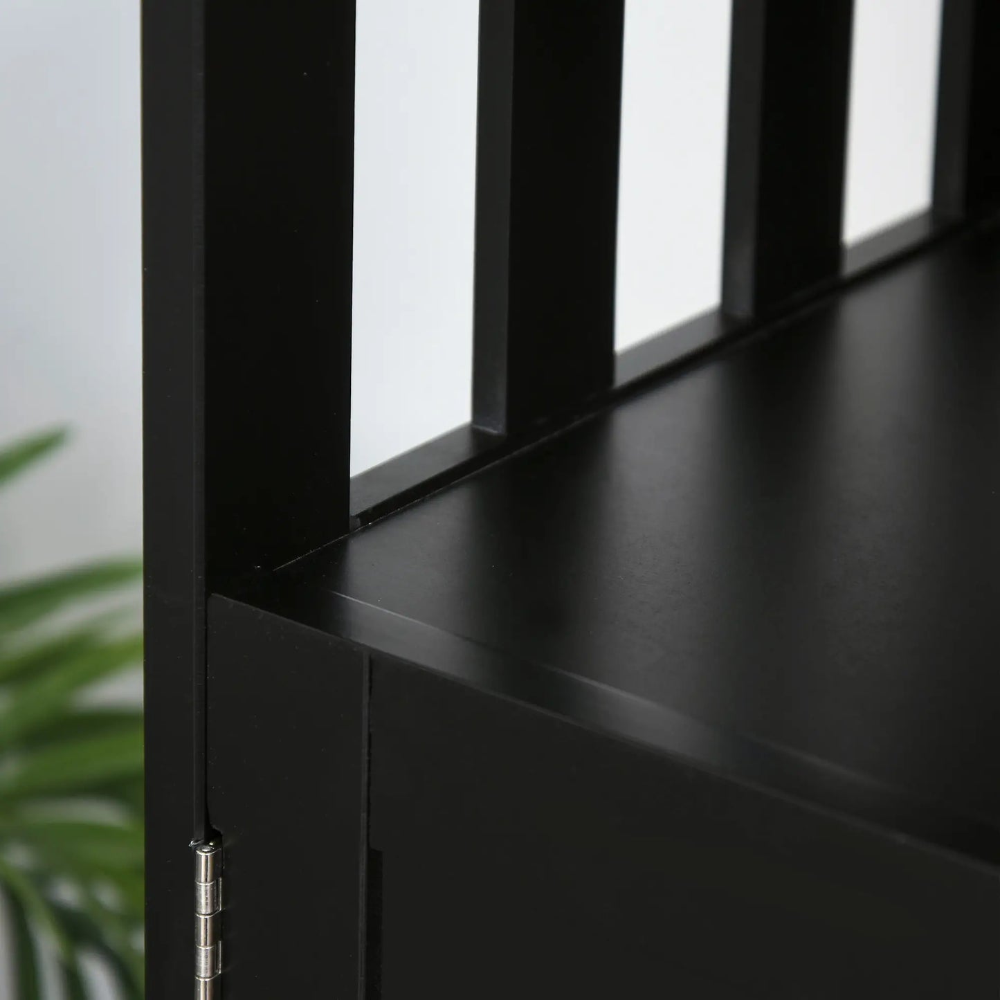 39" Wooden Console Table with Cabinet and Open Shelf, Black