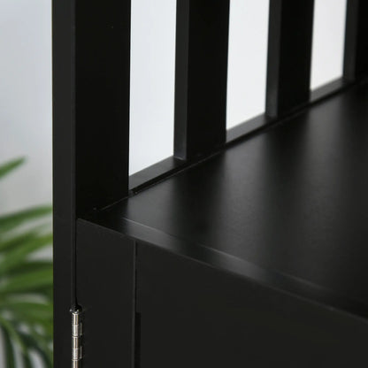 39" Wooden Console Table with Cabinet and Open Shelf, Black