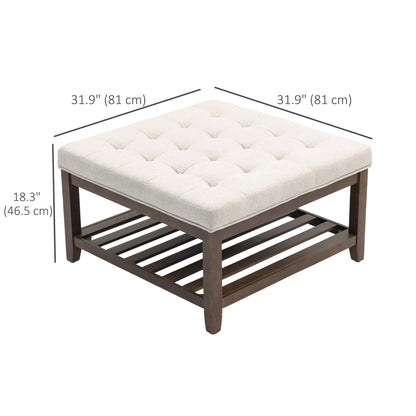 Rectangular Storage Ottoman with Tray Top, Beige