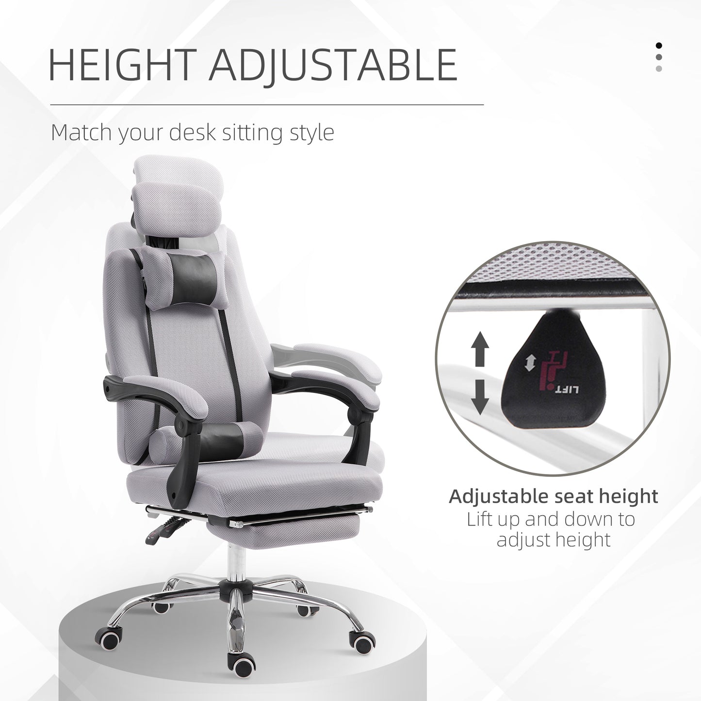 Ergonomic Executive High Back Office Chair with Mesh Fabric and Footrest, Gray