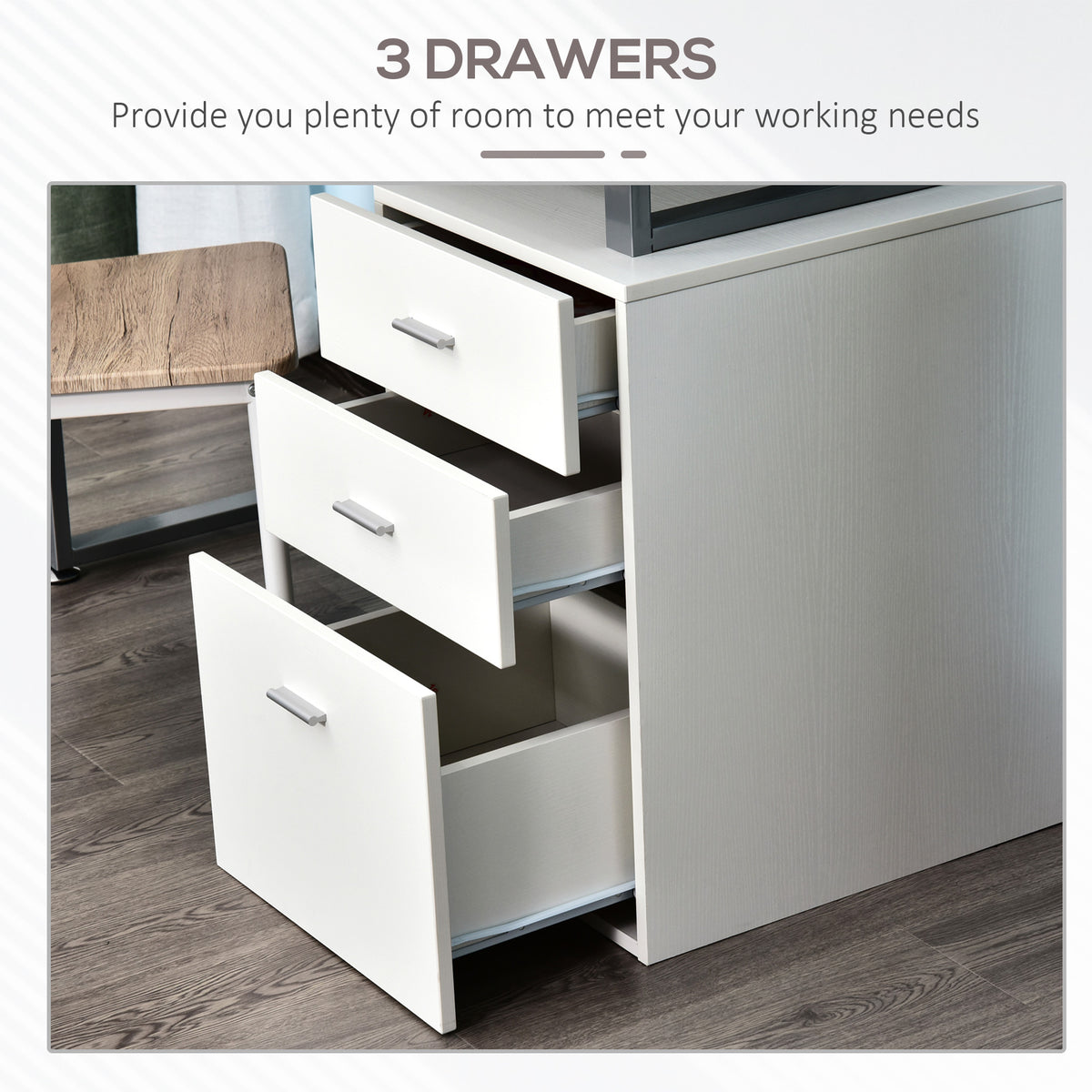 47" Computer Desk with Reversible 3-Drawer Cabinet, White