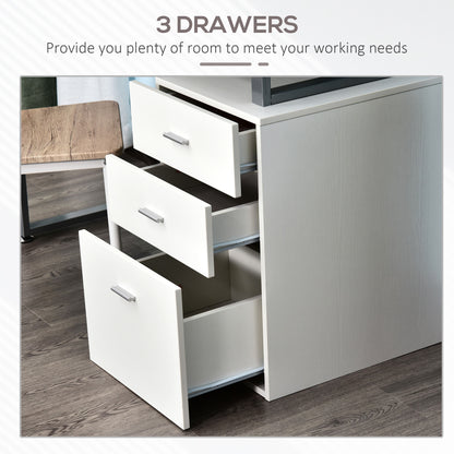 47" Computer Desk with Reversible 3-Drawer Cabinet, White