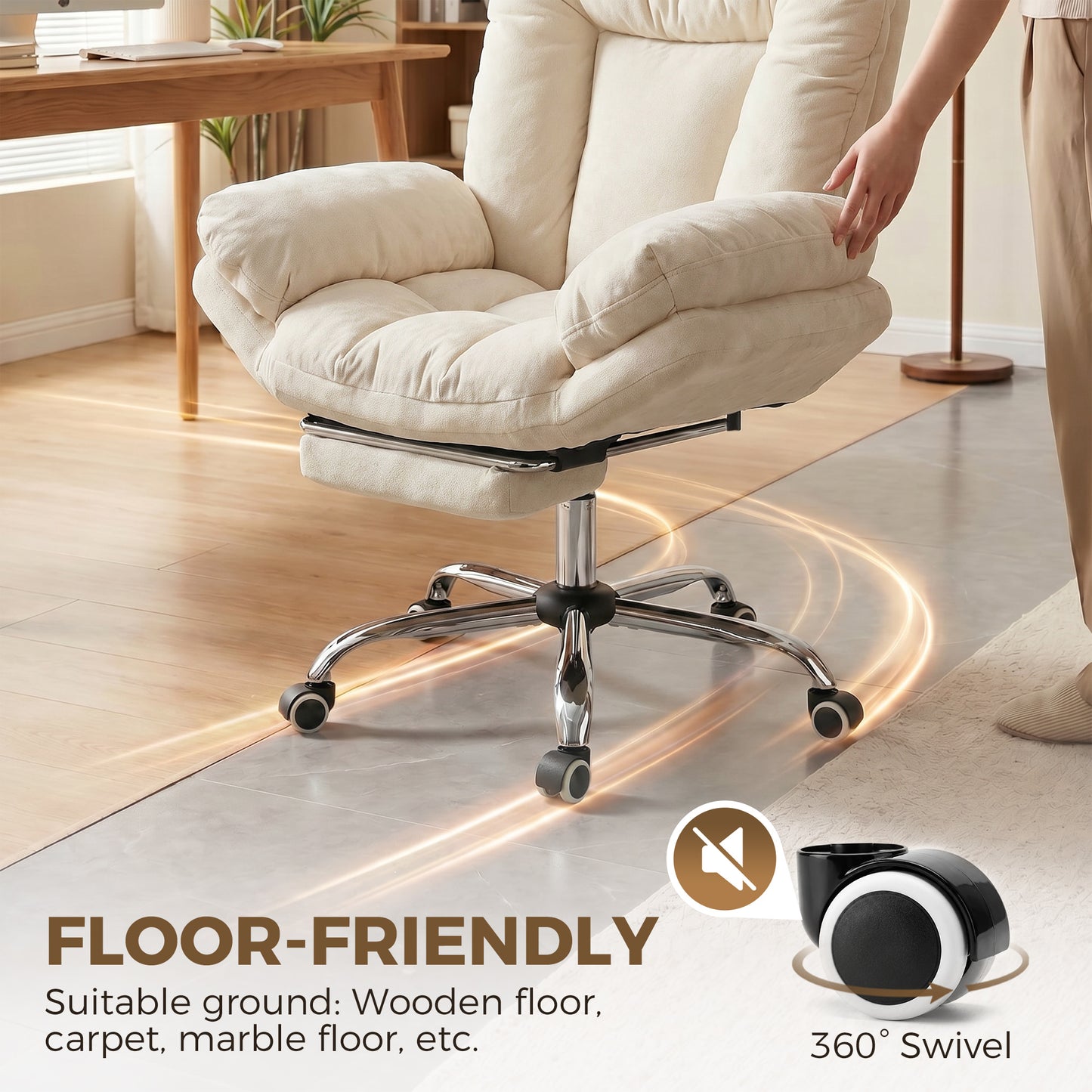 Ergonomic Office Chair with Footrest, Beige