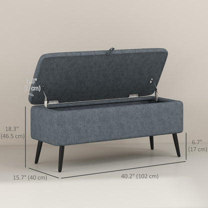 40" Linen Storage Ottoman Bench with Steel Legs, Dark Gray