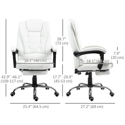 High Back Executive Office Chair with Retractable Footrest, White