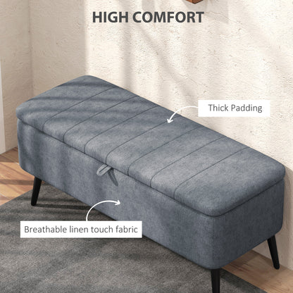 40" Linen Storage Ottoman Bench with Steel Legs, Dark Gray