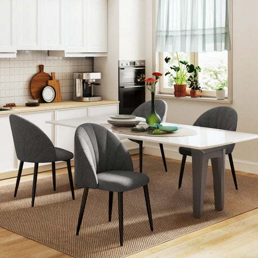 Upholstered Dining Chairs with Shell Backrest and Metal Legs, Dark Grey (Set of 4)