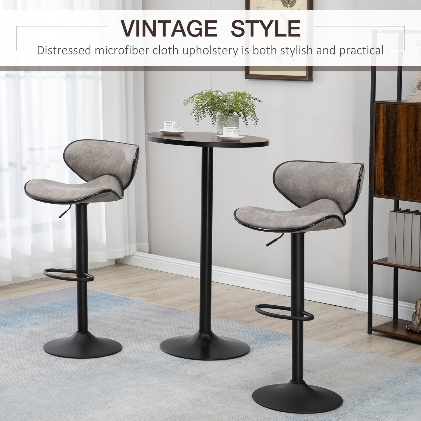 Adjustable Height Swivel Bar Stools with Leathaire Upholstery, Taupe Grey (Set of 2)