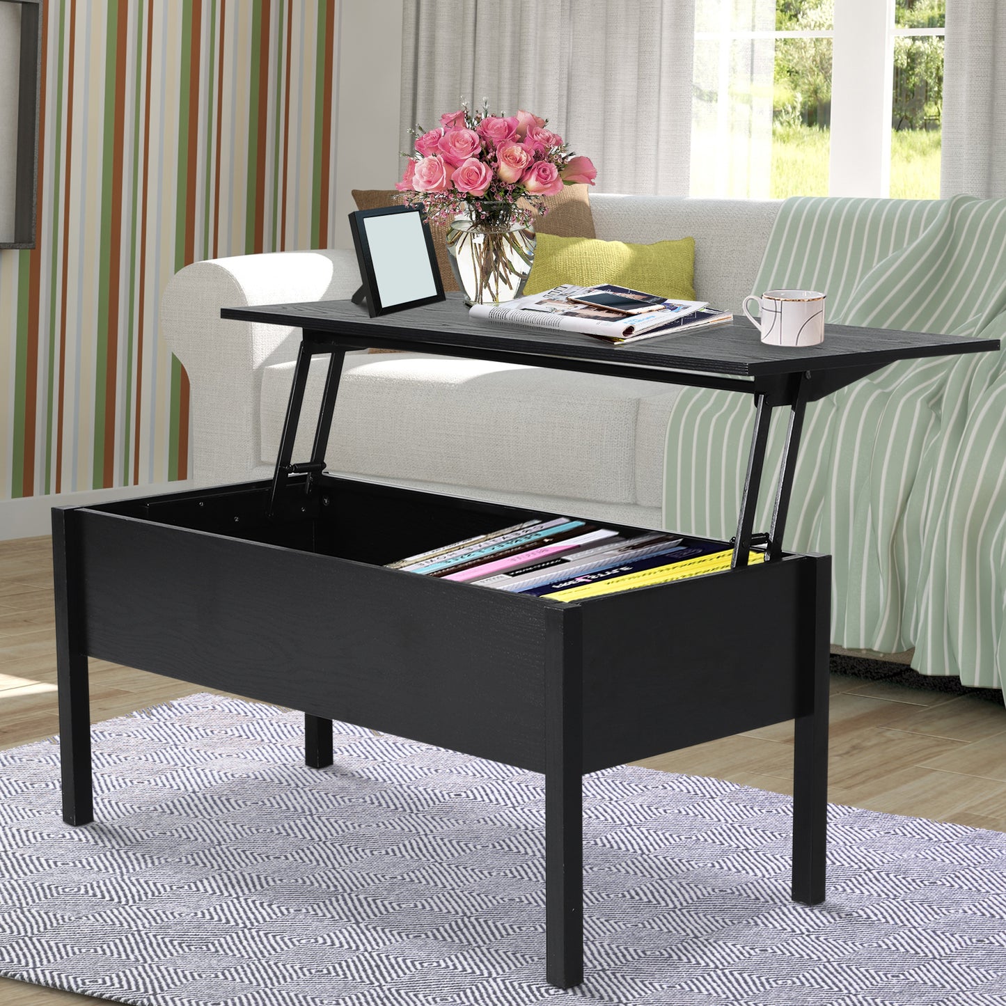 39" Lift Top Coffee Table with Hidden Storage, Black