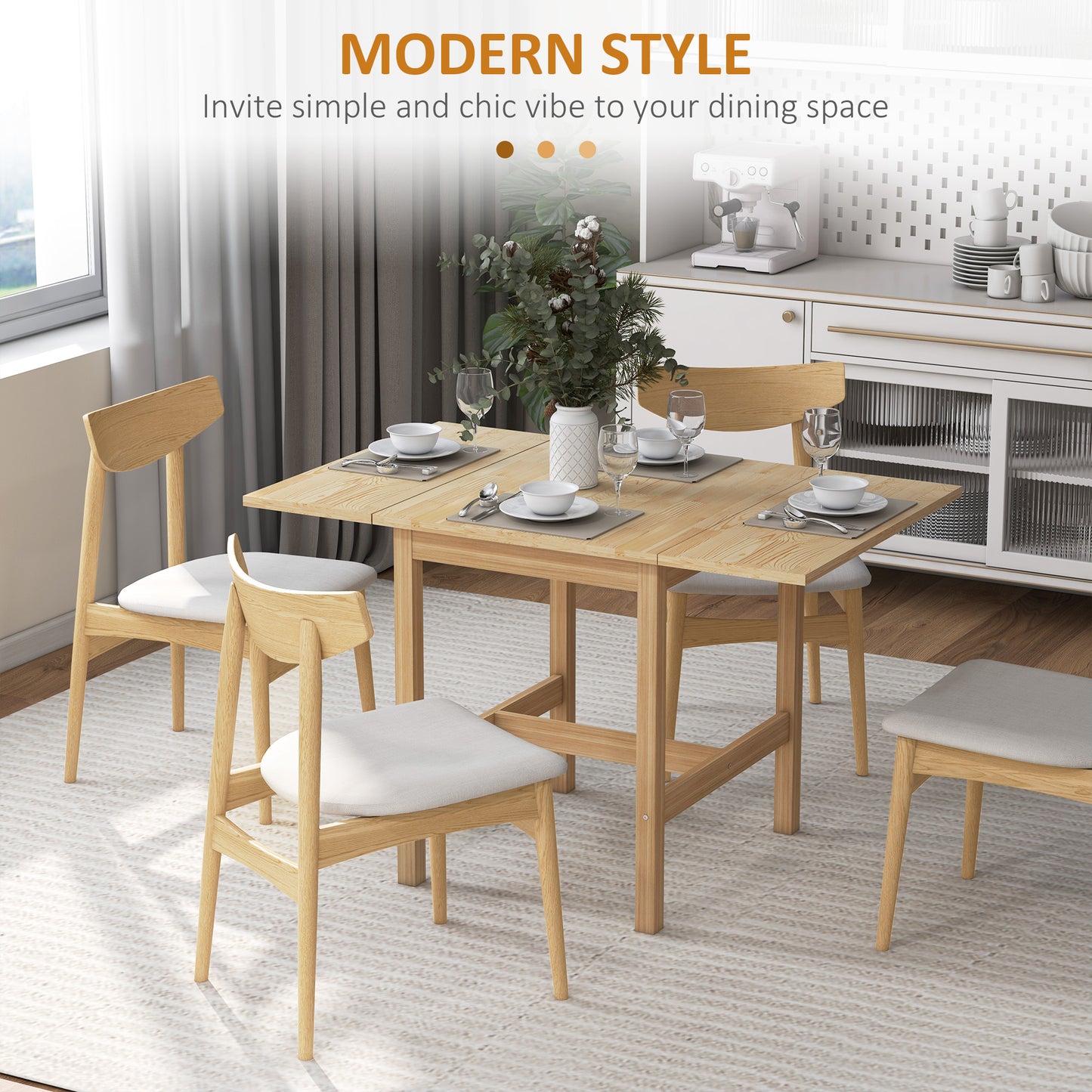 Round Dining Table for 4 People, Natural Wood