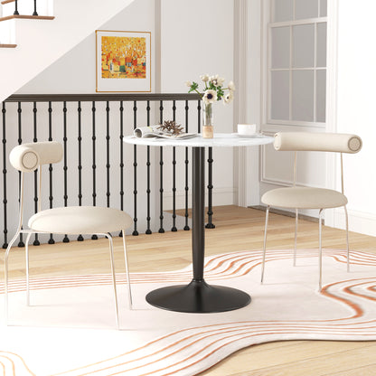 Round Dining Table with Steel Pedestal Base - White Marble